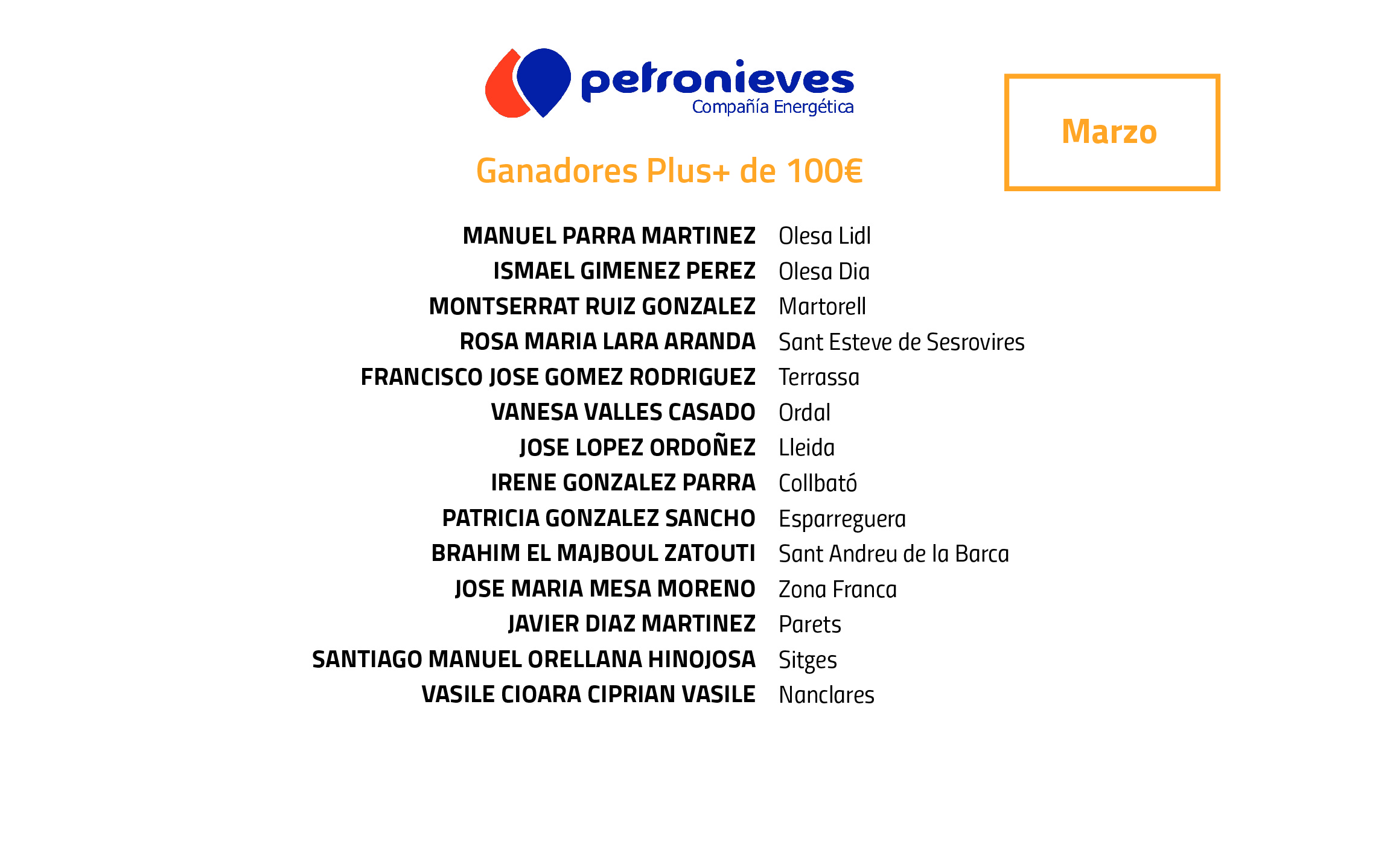 GANADORES 100€ EN CARBURANTE MES DE MARZO