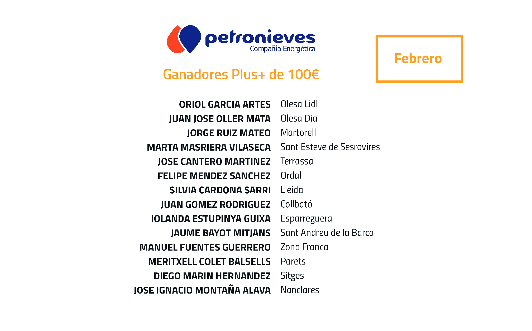 GANADORES 100€ EN CARBURANTE MES DE FEBRERO